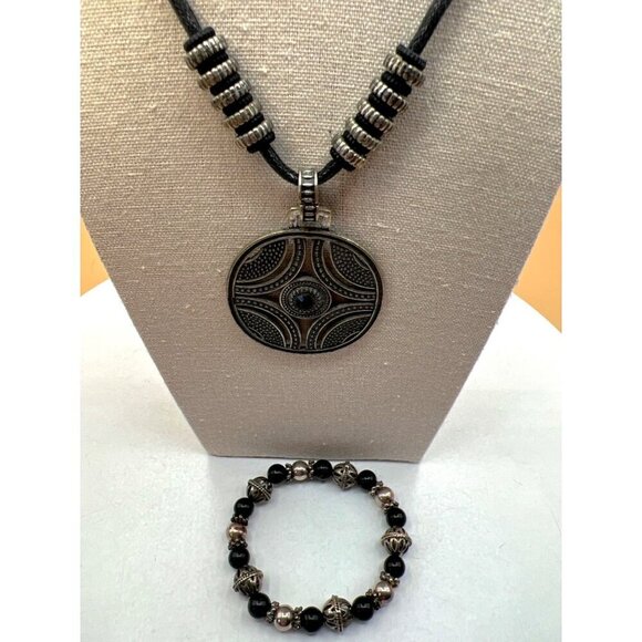 Bohemian Tribal Necklace & Bracelet Set With Black Beads.   B98 - Picture 2 of 12